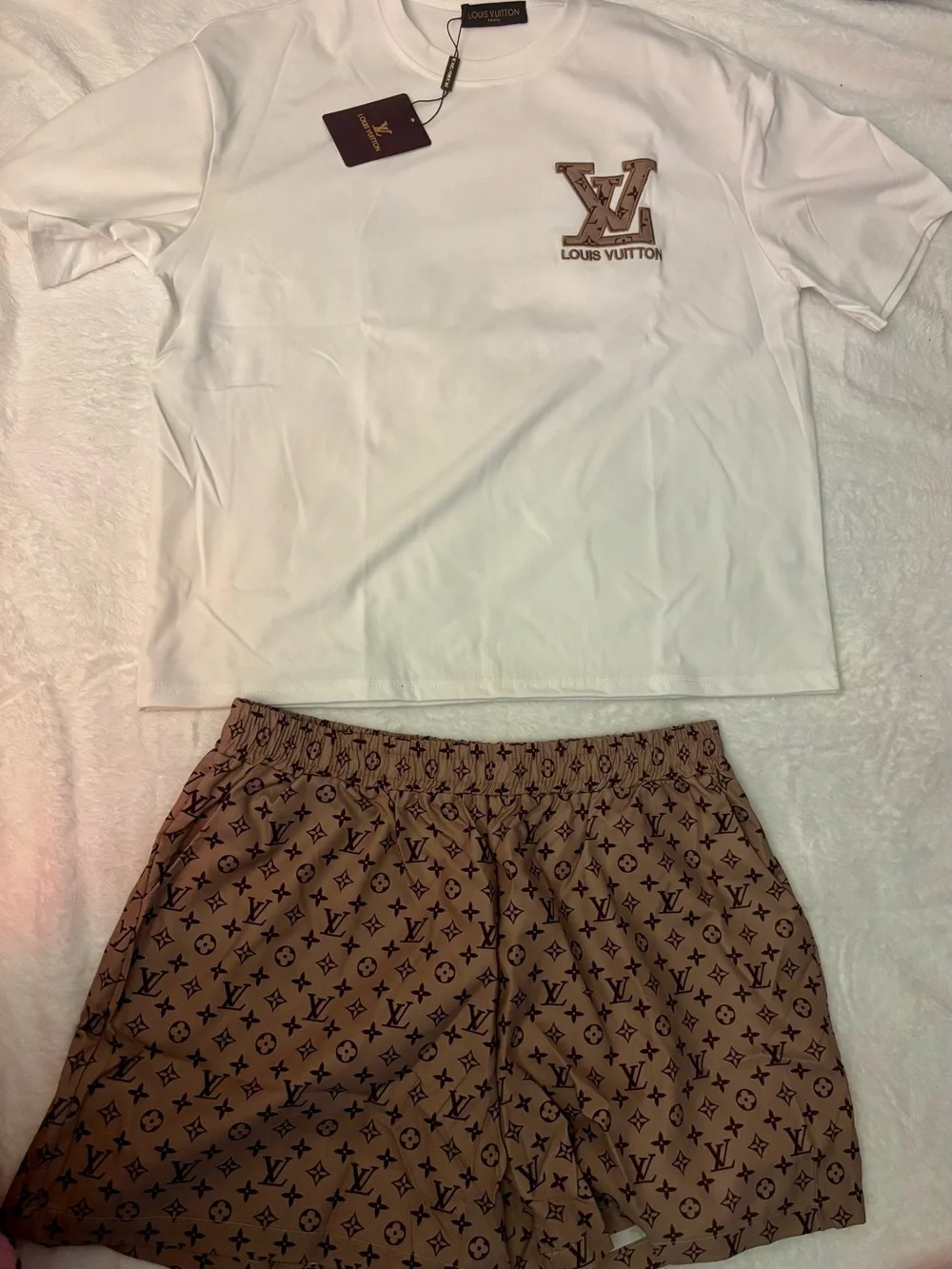 Brand New 2 piece  set Brown Monogram Elastic-Waist Bermudas Shorts